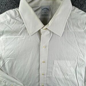 Brooks Brothers Long Sleeve Button Up Shirt White 16 34/35 Slim Cotton Stretch